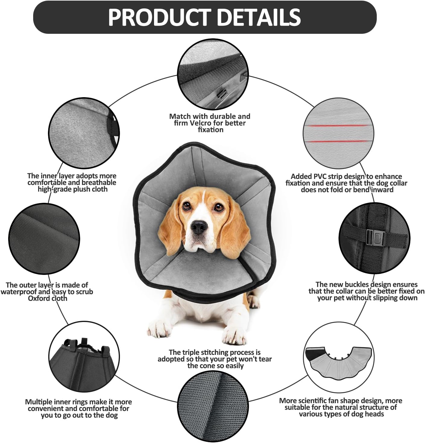 Soft Dog Recovery Cone Collar - Plush Comfort, Protective Post-Surgery Collar for Large & Medium Dogs (XL411)