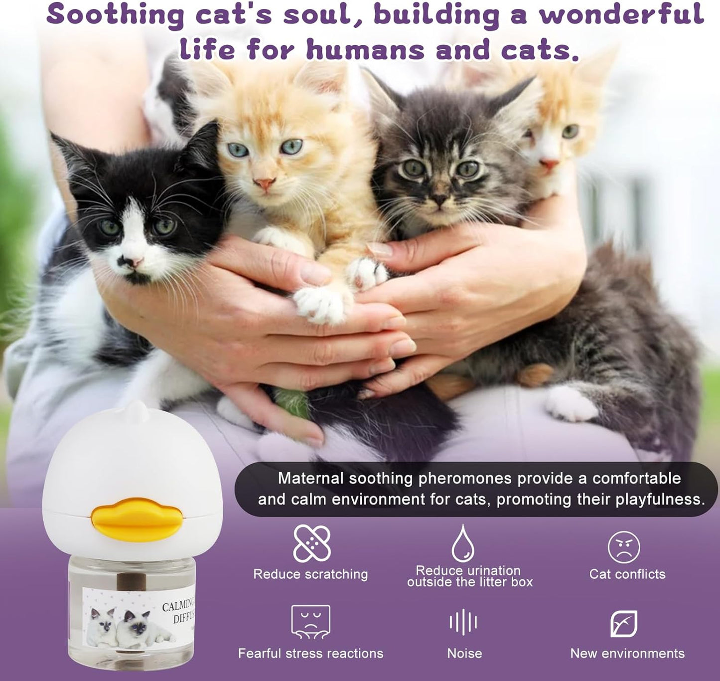 Cat Calming Diffuser 60 Day Starter-Kit Cat Calming Diffuser Effectively Relieve Anxiety Stress Reduce Fighting and Scratching Calm Relaxing 48ml /Bottle Fits All Cats