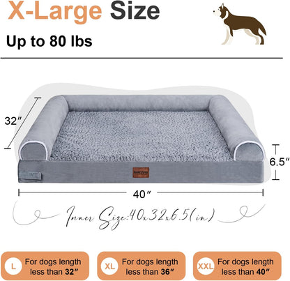 Large Orthopedic Dog Bed - Washable Memory Foam Couch for Big Dogs, Waterproof with Removable Cover