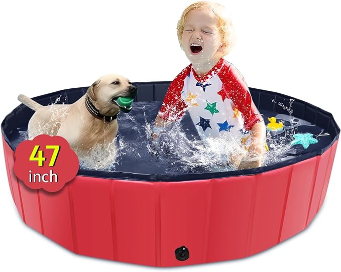 Foldable Dog Pool - 79"x14" Non-Slip, Hard Plastic, Collapsible Swimming Pool for Kids & Pets