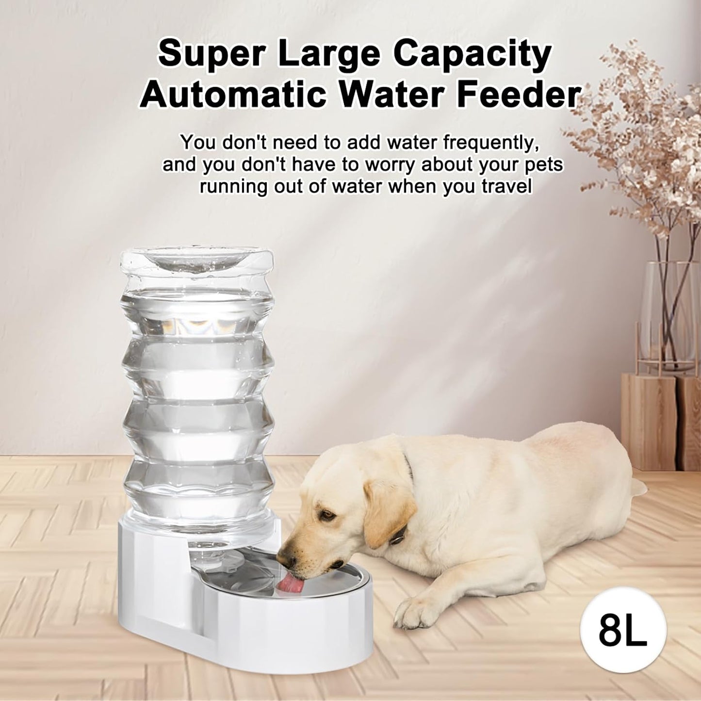 Stainless Steel Pet Waterer - Automatic BPA-Free Water Feeder, 8L Capacity with Two Caps & Filters