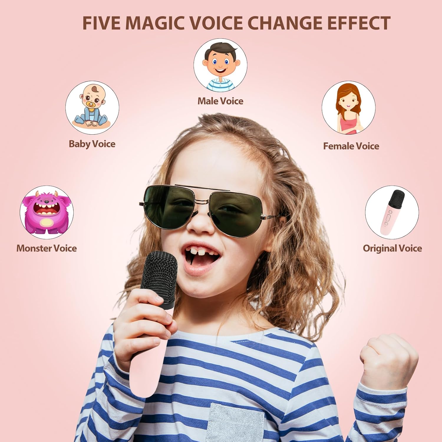 Mini Karaoke Machines for Kids Adults w/2 Wireless Microphones, Portable Bluetooth Speaker with Voice Changing Effects