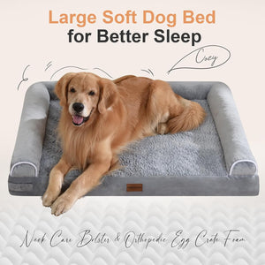 Large Orthopedic Dog Bed - Washable Memory Foam Couch for Big Dogs, Waterproof with Removable Cover