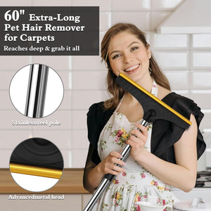 B-Land Carpet Rake for Pet Hair Removal - Reusable Tool with 60” Adjustable Handle, Carpet Brush & Scraper