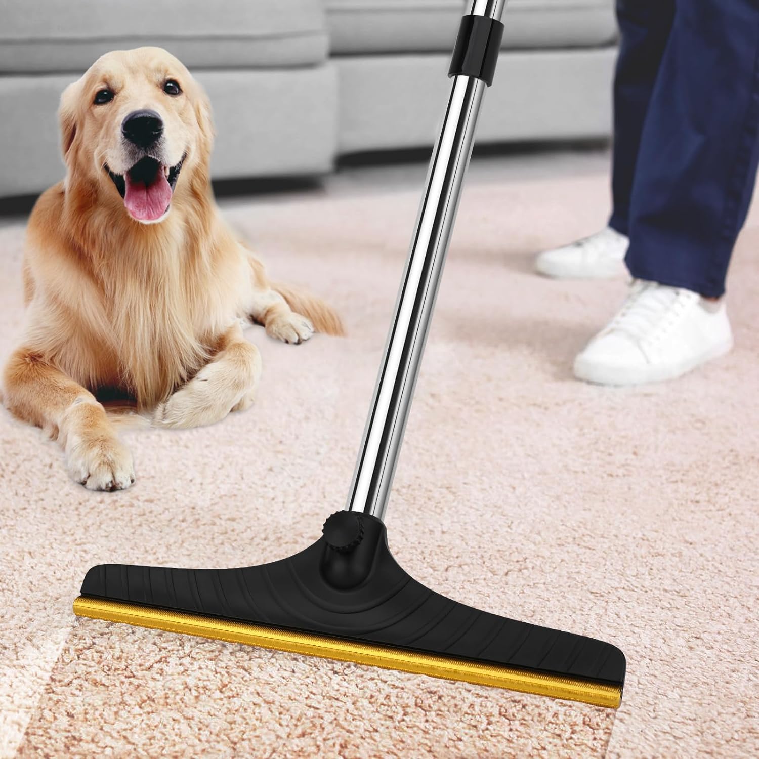 B-Land Carpet Rake for Pet Hair Removal - Reusable Tool with 60” Adjustable Handle, Carpet Brush & Scraper