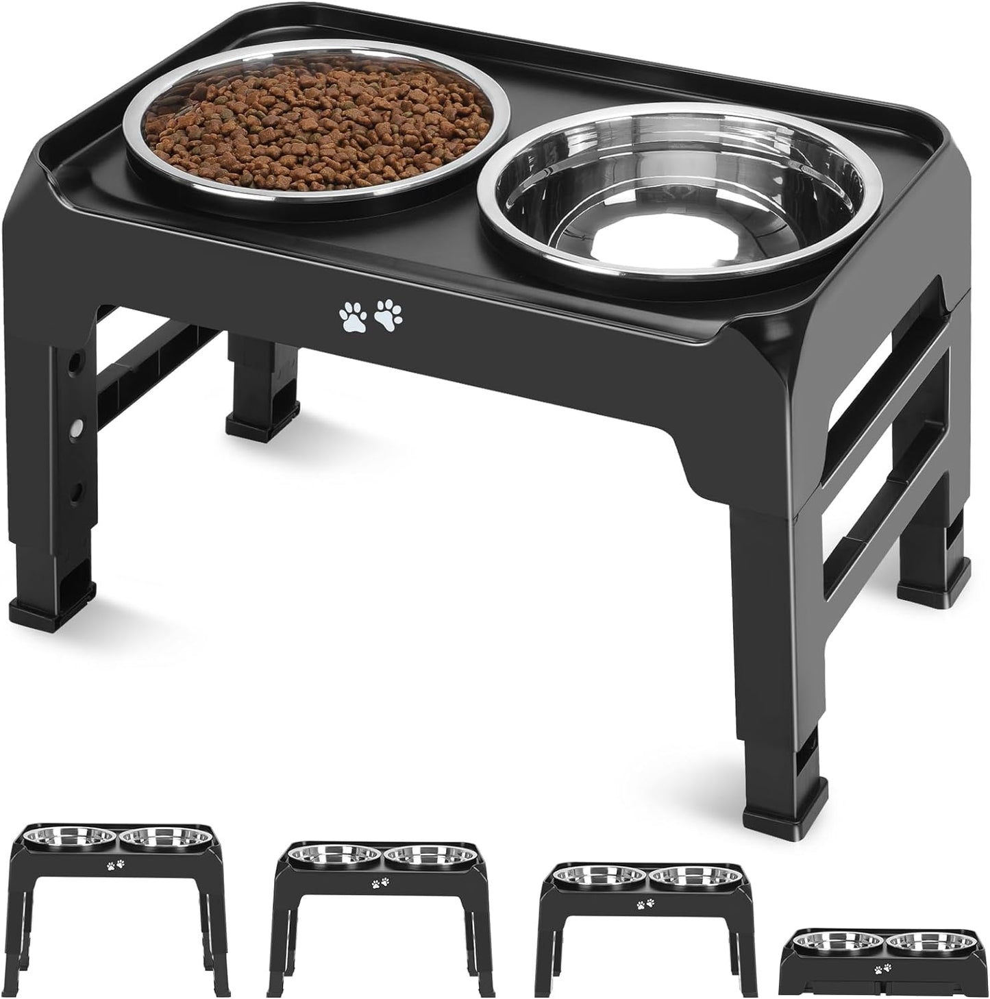 Elevated Dog Bowl Feeders - 4 Height Adjustable Raised Dog Bowl Stand with 2 Thick 50oz Stainless Steel Dog Food Bowls