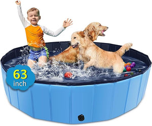 Foldable Dog Pool - 79"x14" Non-Slip, Hard Plastic, Collapsible Swimming Pool for Kids & Pets