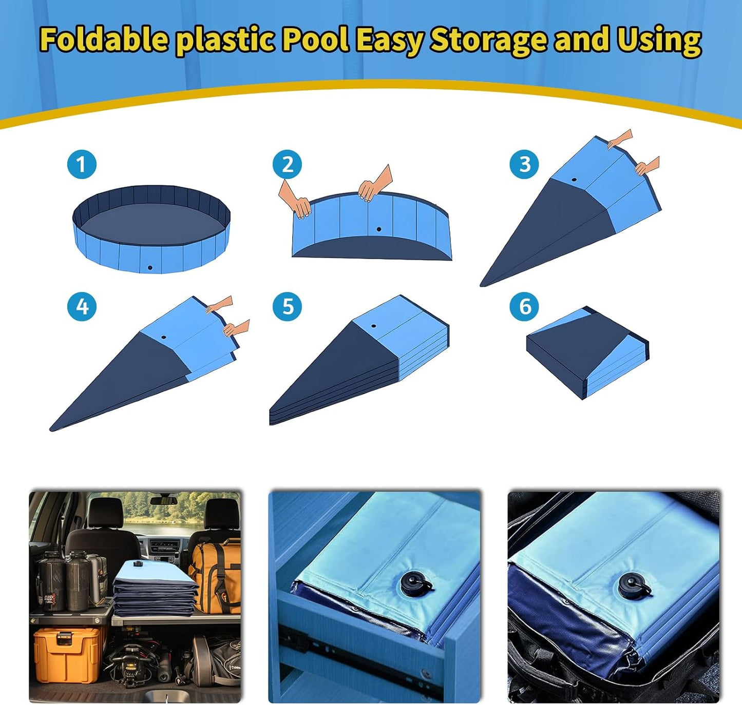 Foldable Dog Pool - 79"x14" Non-Slip, Hard Plastic, Collapsible Swimming Pool for Kids & Pets