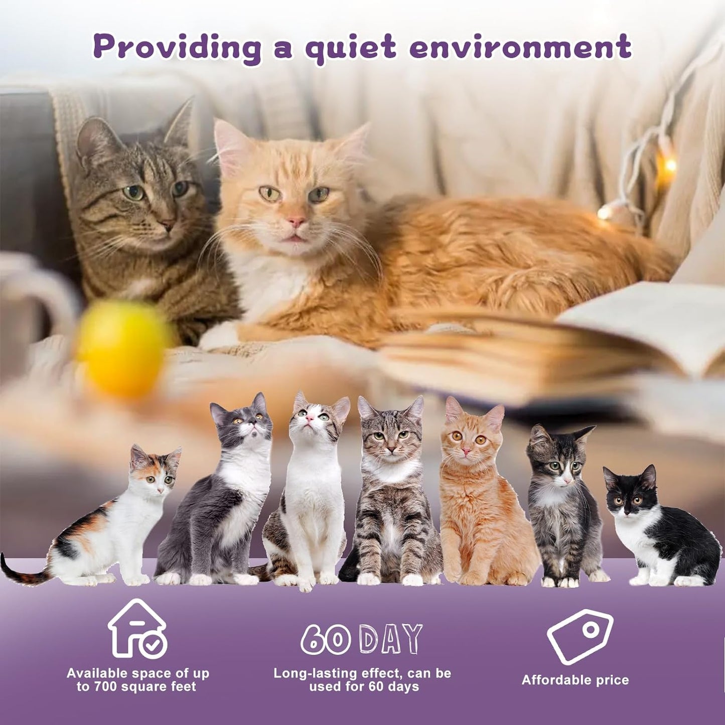 Cat Calming Diffuser 60 Day Starter-Kit Cat Calming Diffuser Effectively Relieve Anxiety Stress Reduce Fighting and Scratching Calm Relaxing 48ml /Bottle Fits All Cats