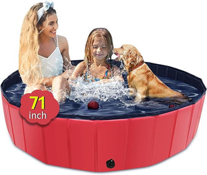 Foldable Dog Pool - 79"x14" Non-Slip, Hard Plastic, Collapsible Swimming Pool for Kids & Pets