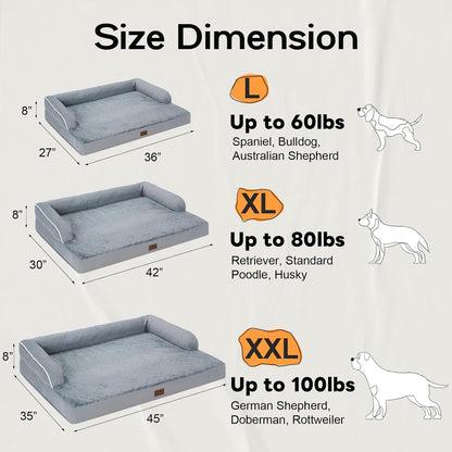 Large Dog Bed Orthopedic Washable - Beds Bolster - Medium XL XLarge Big Dogs - Memory Foam Couch Sofa - Waterproof with Removable Cover