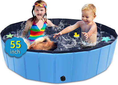 Foldable Dog Pool - 79"x14" Non-Slip, Hard Plastic, Collapsible Swimming Pool for Kids & Pets