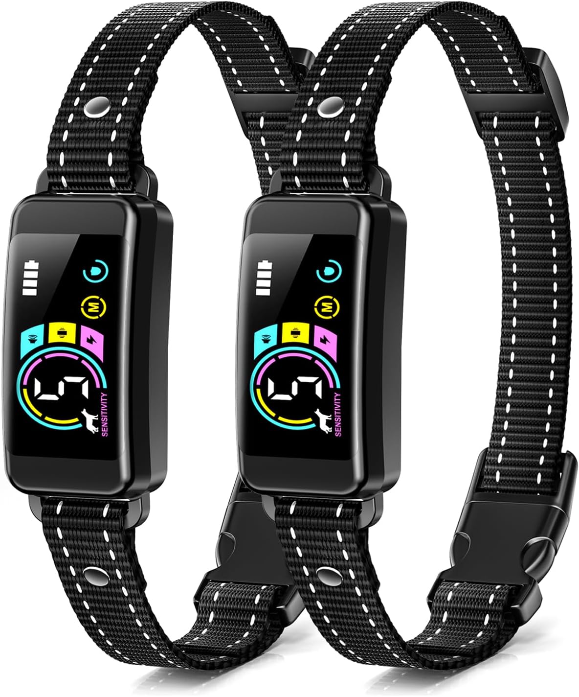 Bark Collar, 2 Pack Dog Bark Collar for Large Medium Small Dogs, Rechargeable Training Collar with Beep Vibration Shock Collar with 5 Adjustable Sensitivity, Anti Barking Device for Dogs