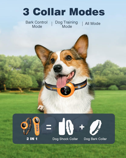 2-in-1 Dog Shock & Bark Collar - Smart Training, Adjustable Sensitivity, 3300FT Remote, Waterproof, Beep Vibration Shock