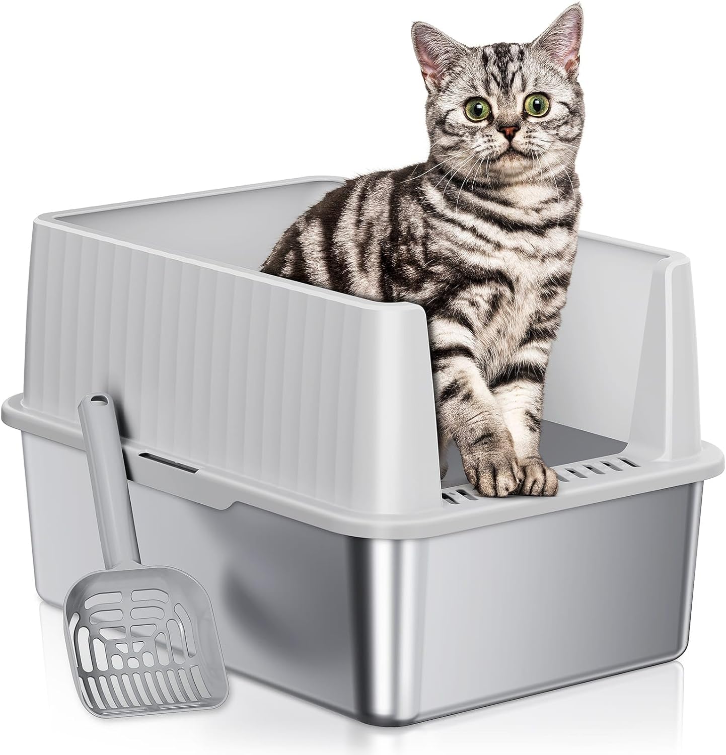 Stainless Steel Litter Box, Cat Litter Box for Kittens, Metal Litter Box with Lid for Small Medium Cats