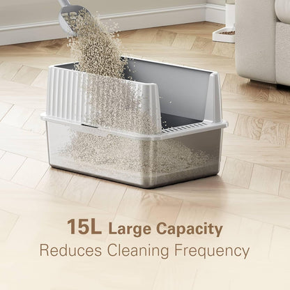 Stainless Steel Litter Box, Cat Litter Box for Kittens, Metal Litter Box with Lid for Small Medium Cats