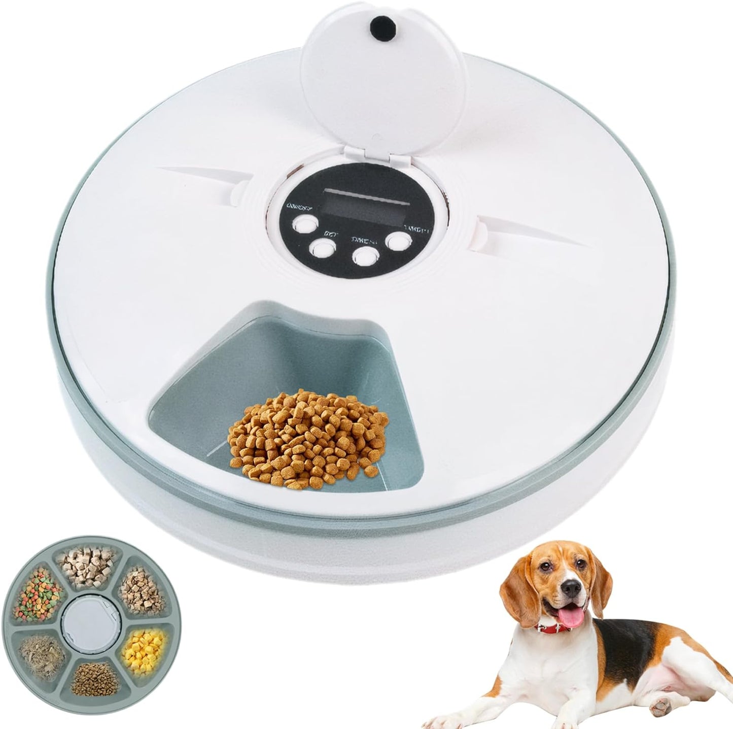 Automatic Cat Feeder - Battery-Powered 6 Grids Cordless Cat Food Dispenser with Timer