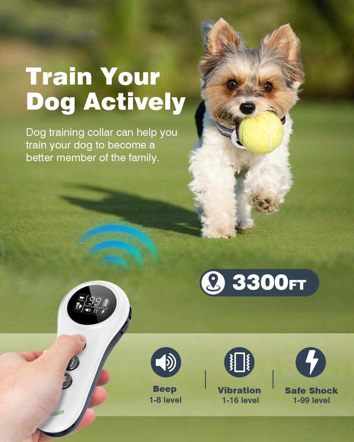 2-in-1 Dog Shock & Bark Collar - Smart Training, Adjustable Sensitivity, 3300FT Remote, Waterproof, Beep Vibration Shock