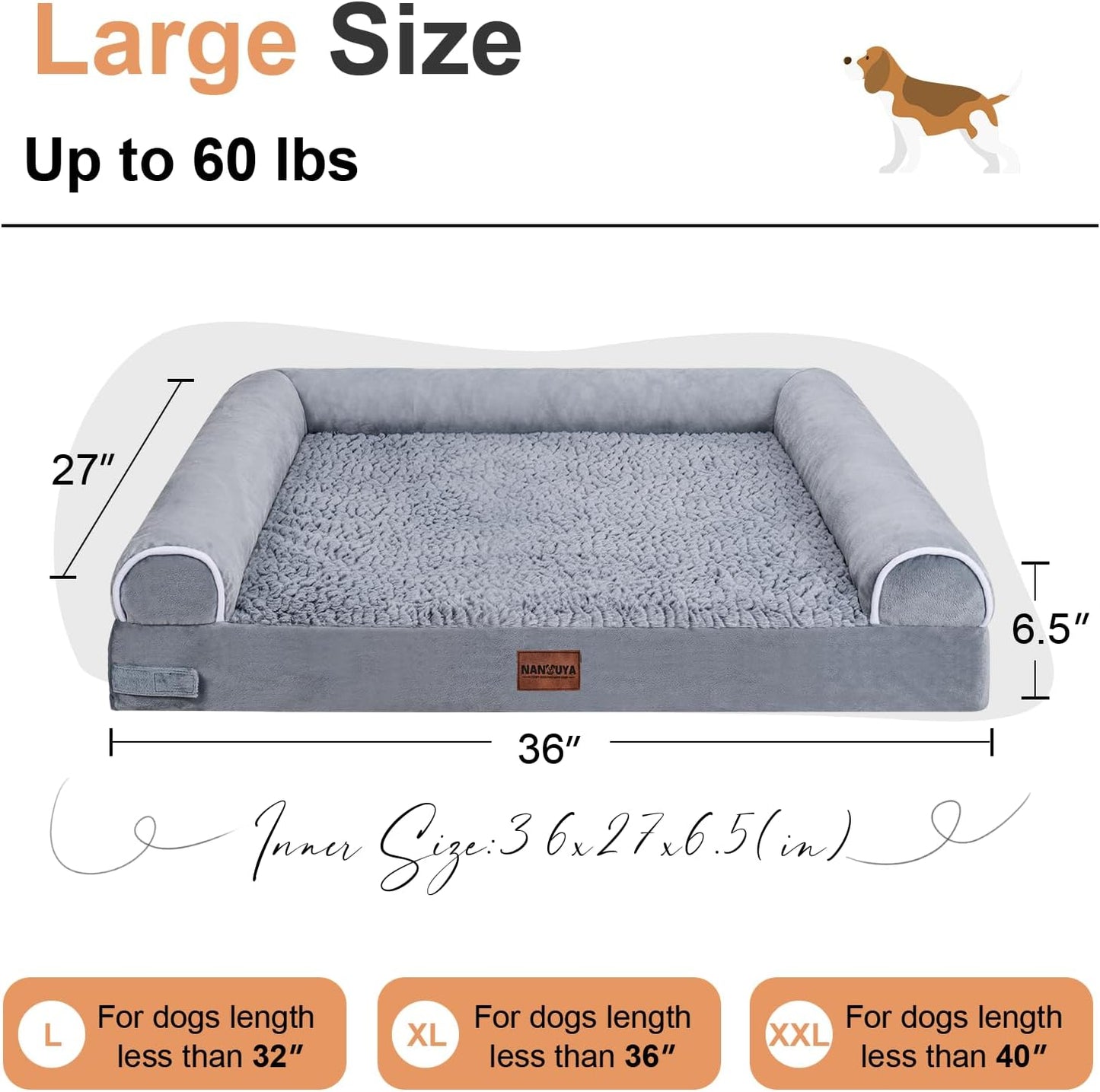 Large Orthopedic Dog Bed - Washable Memory Foam Couch for Big Dogs, Waterproof with Removable Cover