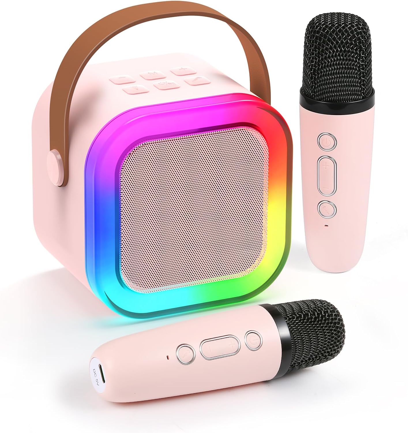 Mini Karaoke Machines for Kids Adults w/2 Wireless Microphones, Portable Bluetooth Speaker with Voice Changing Effects