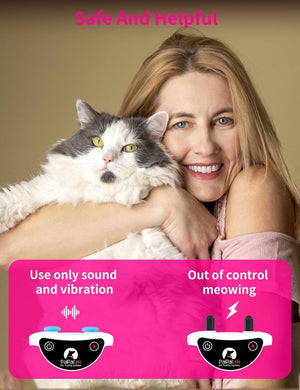 Cat Shock Collar with Remote, Cat Training Collar for Cat Stop Meowing, Cat Meow Collar with 2 Modes Remote Training and Auto Anti-Meow