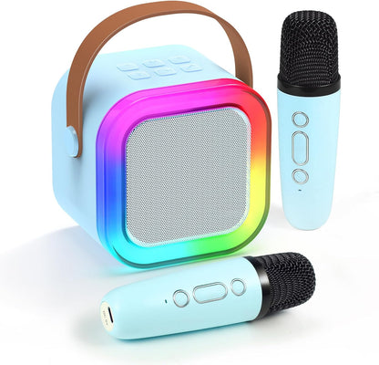 Mini Karaoke Machines for Kids Adults w/2 Wireless Microphones, Portable Bluetooth Speaker with Voice Changing Effects