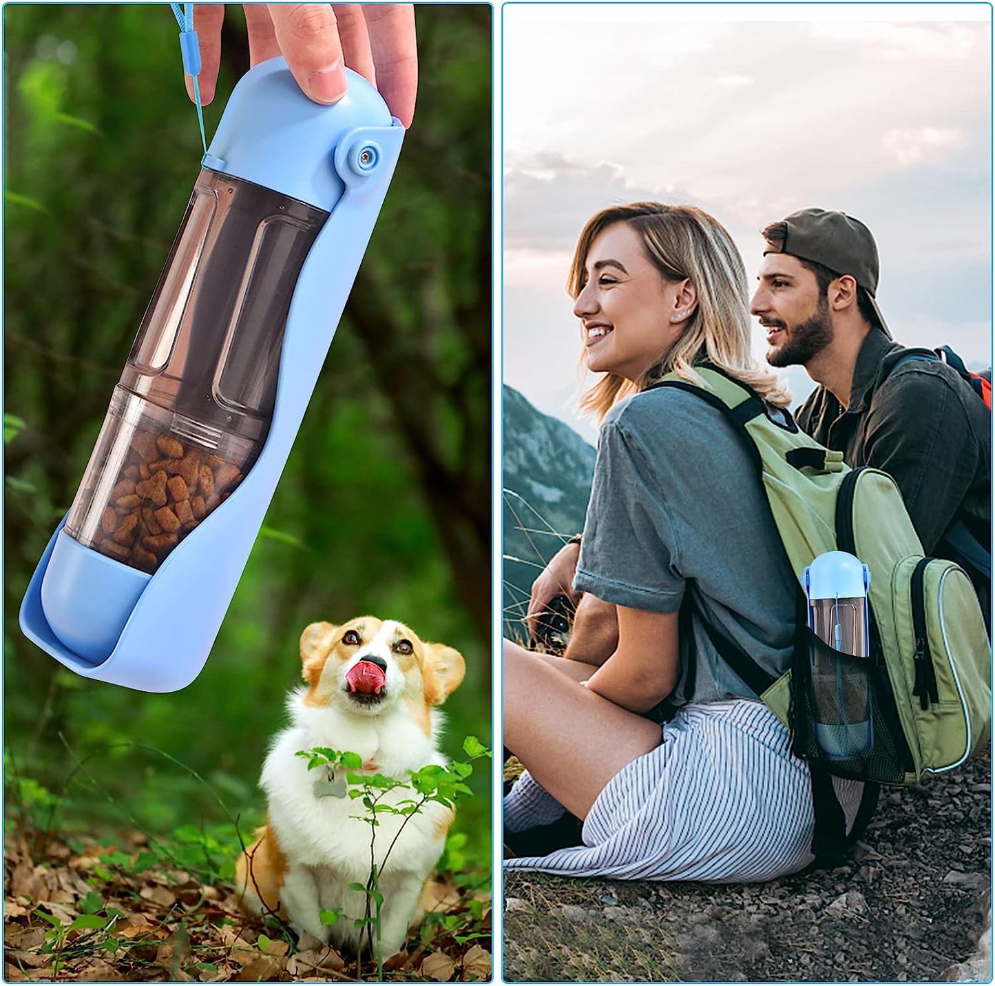 Portable 3-in-1 Dog Water Bottle Food Dispenser and Toilet Bag Storage