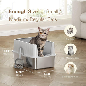 Stainless Steel Litter Box, Cat Litter Box for Kittens, Metal Litter Box with Lid for Small Medium Cats