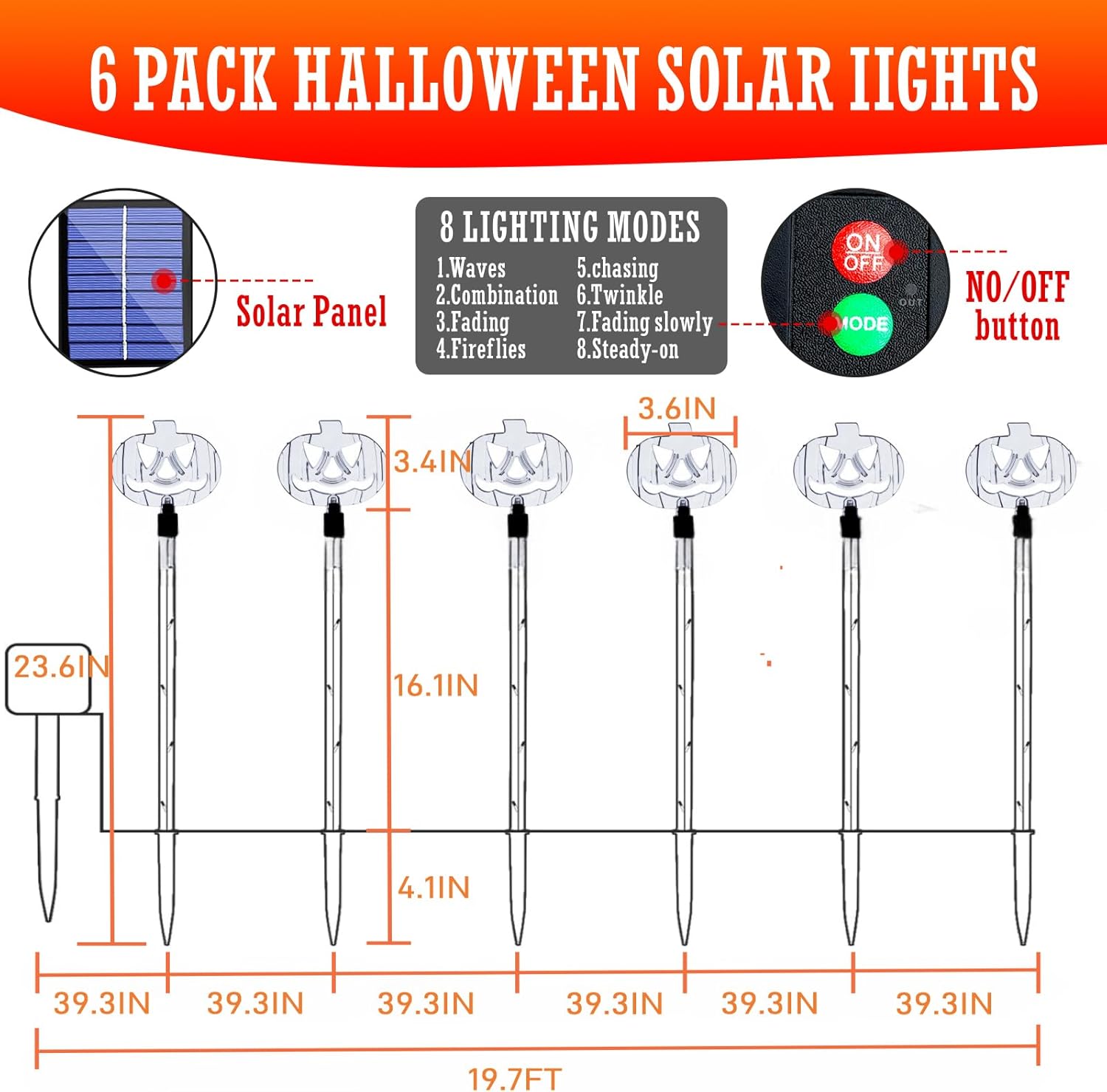 6-Pack Outdoor Solar Waterproof Halloween Decorations Pumpkin Lights