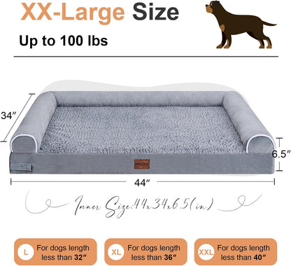 Large Orthopedic Dog Bed - Washable Memory Foam Couch for Big Dogs, Waterproof with Removable Cover