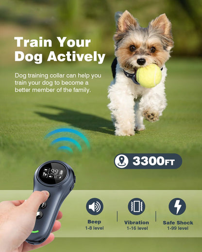 2-in-1 Dog Shock & Bark Collar - Smart Training, Adjustable Sensitivity, 3300FT Remote, Waterproof, Beep Vibration Shock