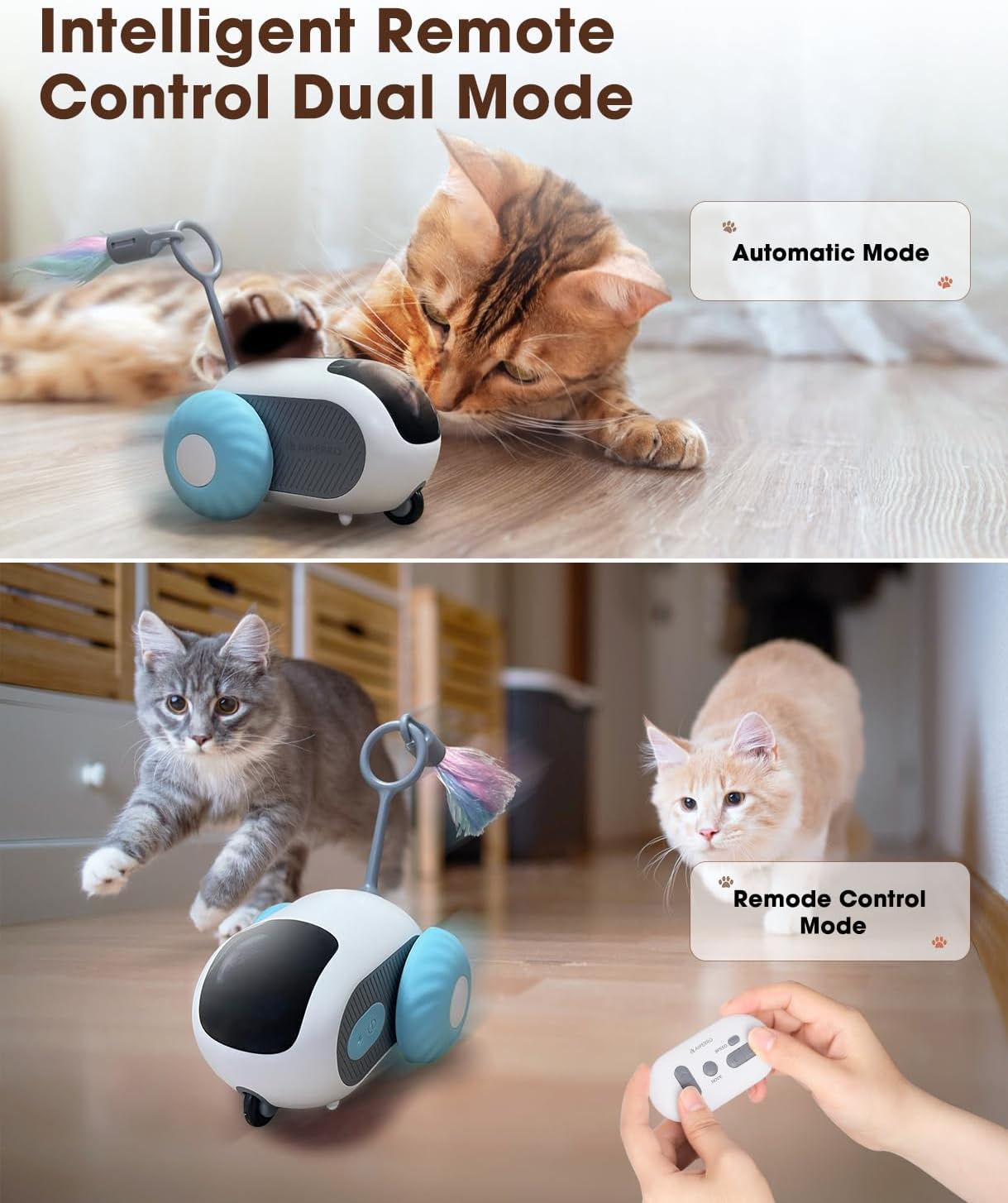 Smart Interactive Cat Toy - 2-Speed, Remote Control, USB Rechargeable, Exercise Toy for Indoor Cats & Kittens