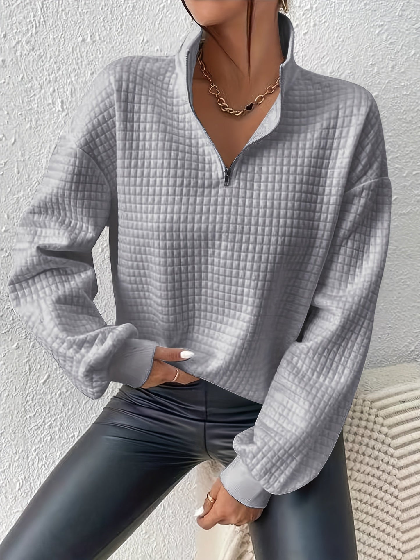 Women's Quarter-Zip Textured Sweatshirt