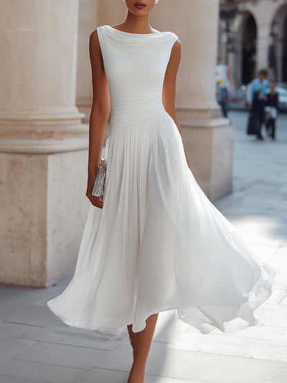 Elodie | Draped Neck Sleeveless Midi Dress