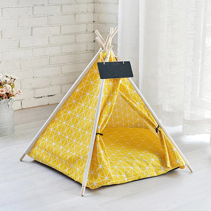 Pet Teepee Bed White Canvas Dog Cute House