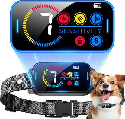 Smart Bark Collar for Large & Medium Dogs - Rechargeable, Ultrasonic Beep Vibration Shock, Adjustable Sensitivity