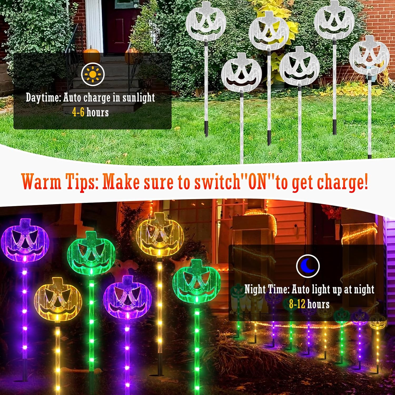 6-Pack Outdoor Solar Waterproof Halloween Decorations Pumpkin Lights