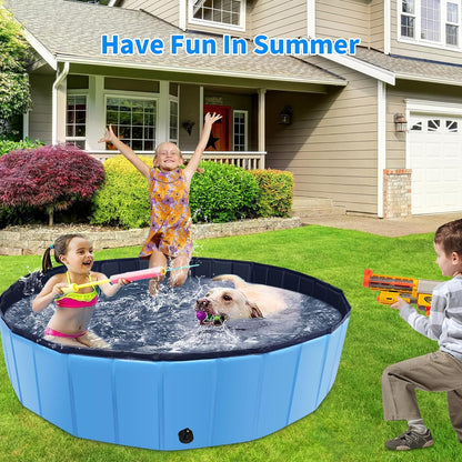 Foldable Dog Pool - 79"x14" Non-Slip, Hard Plastic, Collapsible Swimming Pool for Kids & Pets