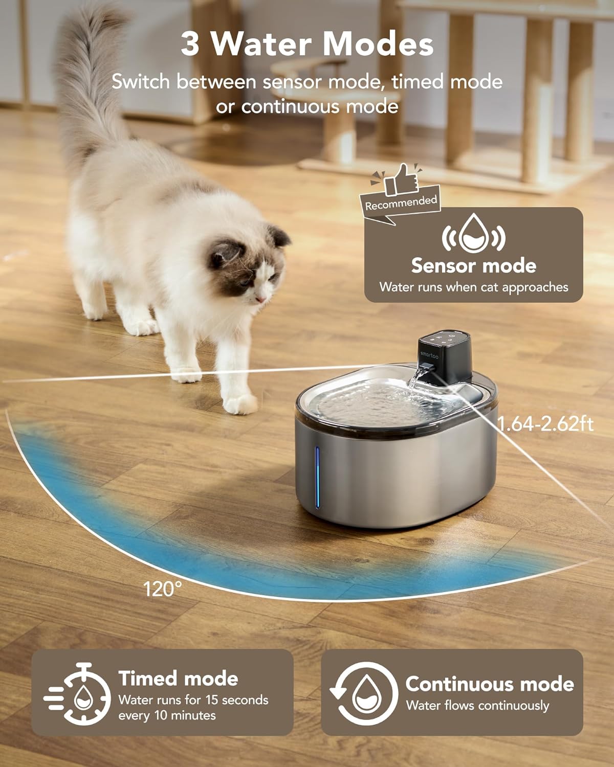 Wireless Stainless Steel Cat Water Fountain - 4.5L Battery Operated, Motion Sensor, Ultra Quiet, Multi-Filtration