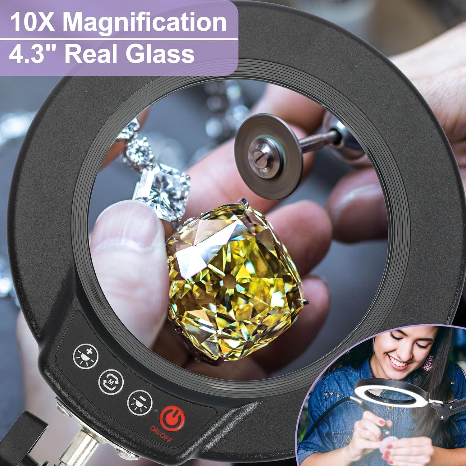 10X Magnifying Glass with Light and Clamp for Crafts Jewelry Painting Sewing Close Work