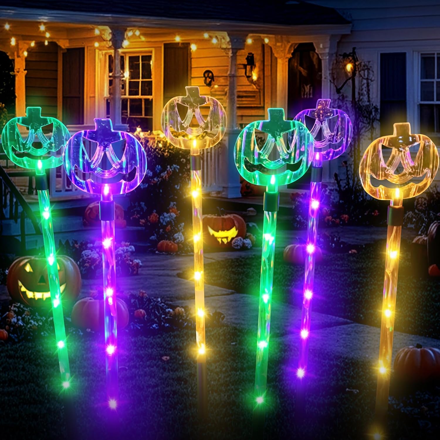 6-Pack Outdoor Solar Waterproof Halloween Decorations Pumpkin Lights