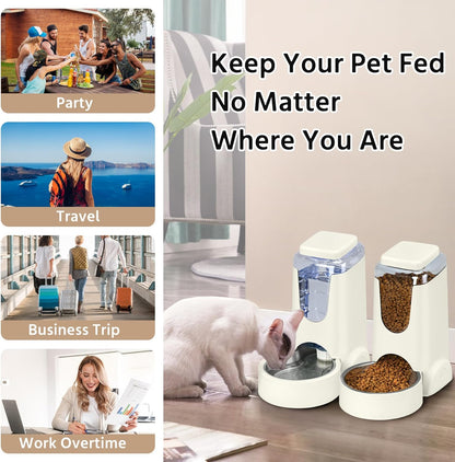 2-Pack Automatic Cat Feeder & Water Dispenser Set - Stainless Steel, Gravity-Fed for Small to Medium Pets