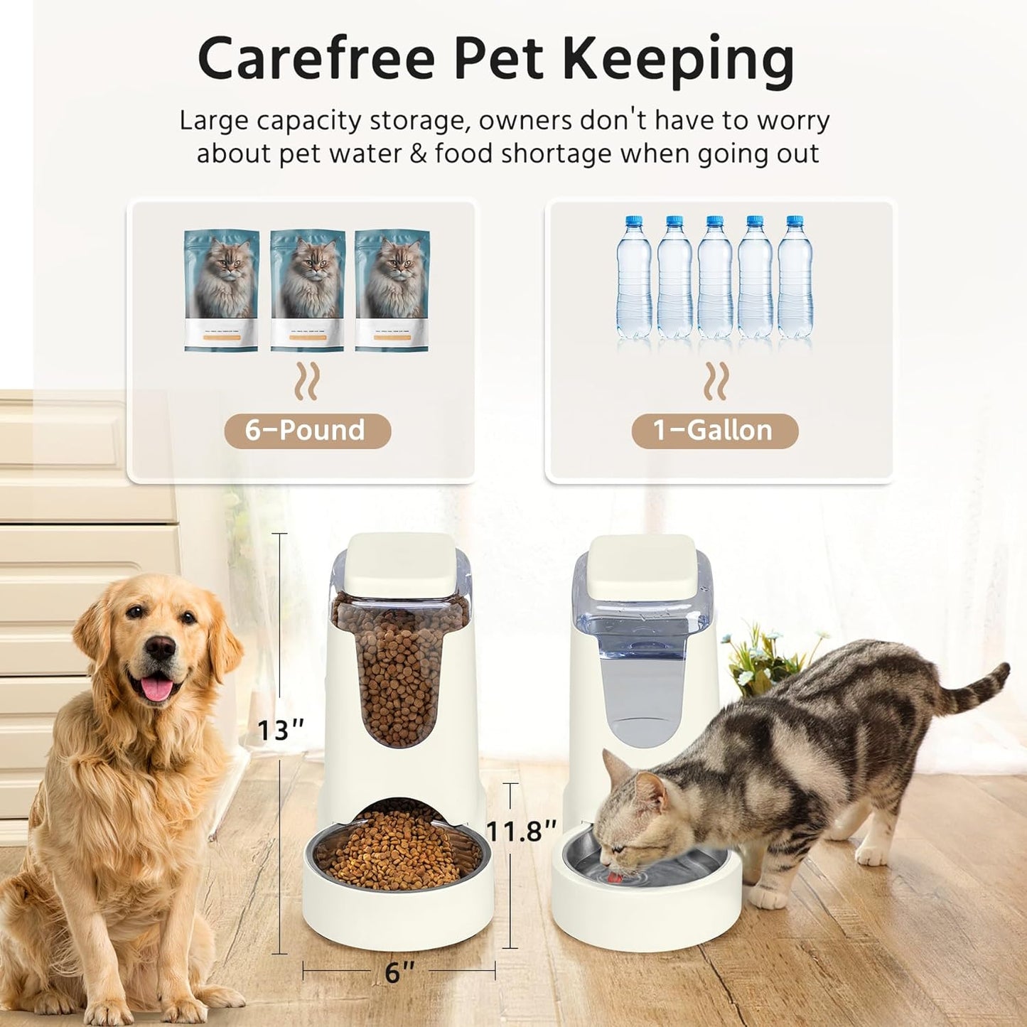 2-Pack Automatic Cat Feeder & Water Dispenser Set - Stainless Steel, Gravity-Fed for Small to Medium Pets