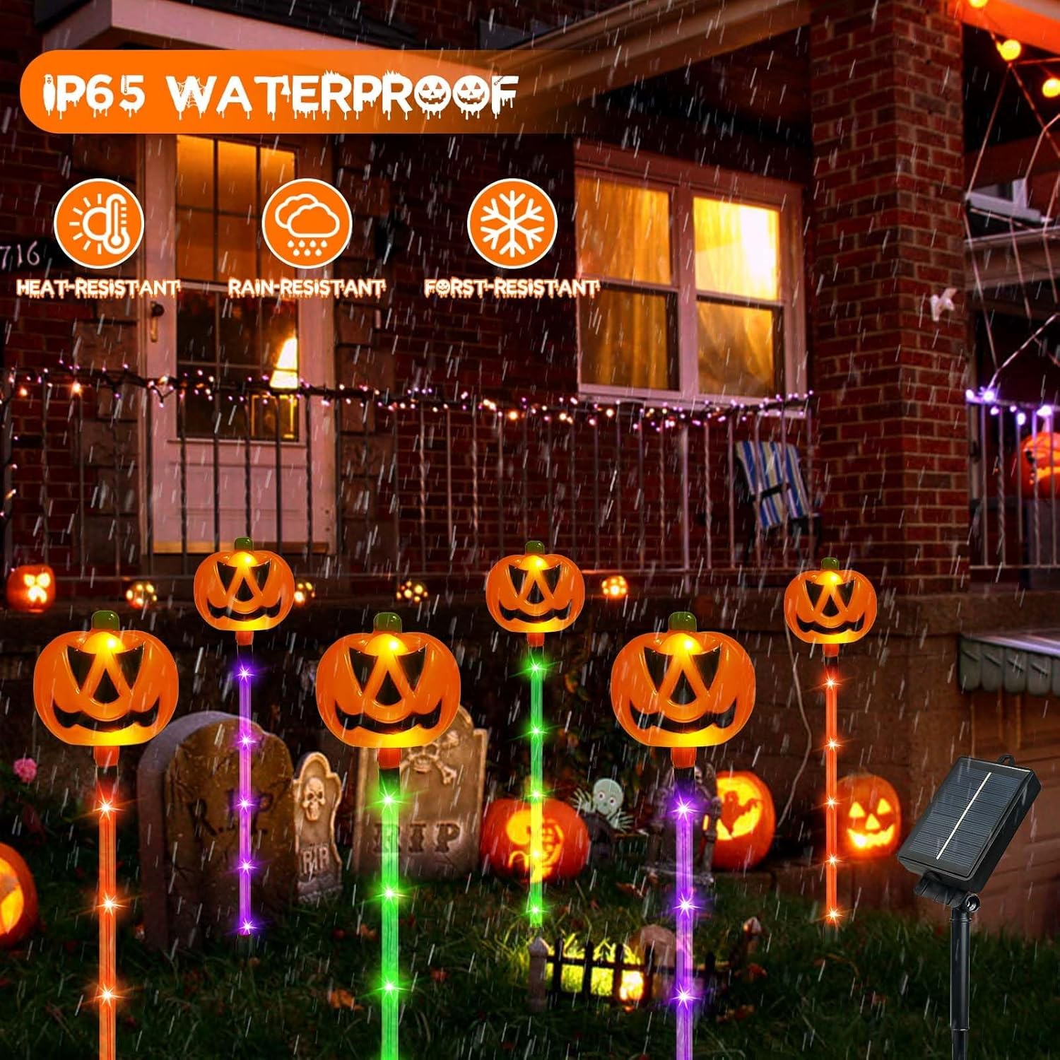 12-Pack Pumpkin Solar Lights for Outdoor Halloween Decorations