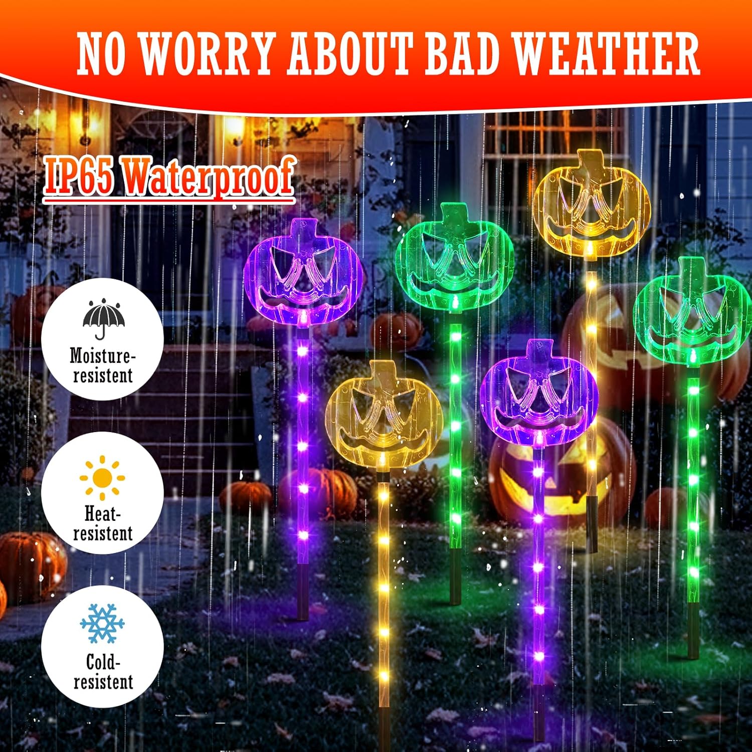 6-Pack Outdoor Solar Waterproof Halloween Decorations Pumpkin Lights