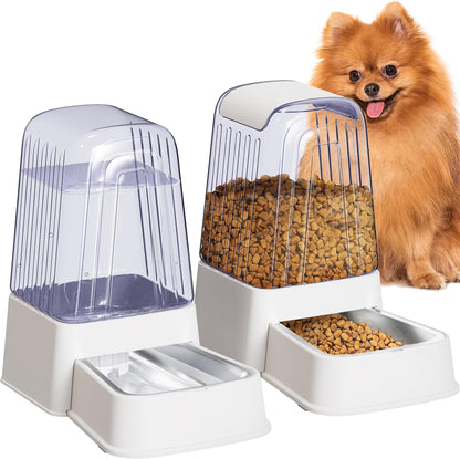 Automatic Dog and Cat Food Feeder and Water Dispenser Set with Stainless Steel Bowls,Gravity Pet Food and Water Feeders