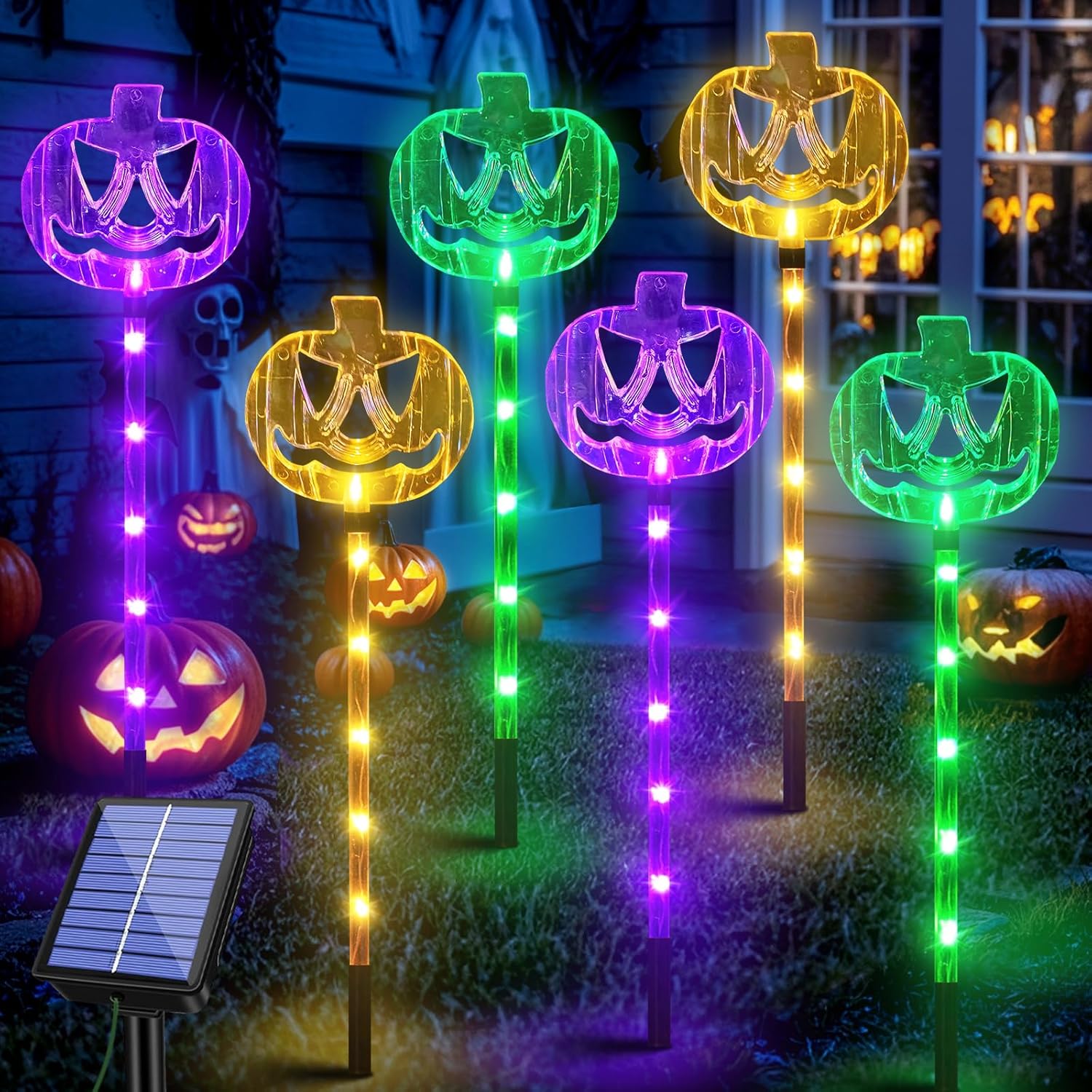 6-Pack Outdoor Solar Waterproof Halloween Decorations Pumpkin Lights