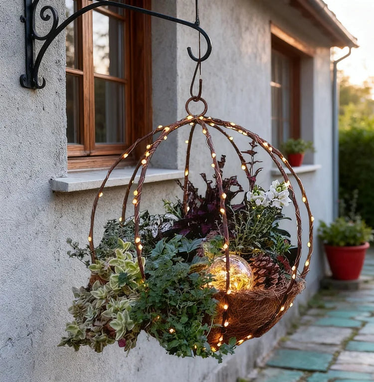 Pre-lit Artificial Christmas Hanging Basket