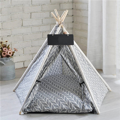 Pet Teepee Bed White Canvas Dog Cute House