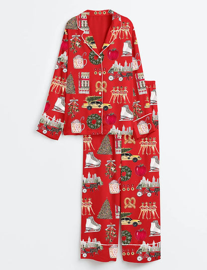 Women's Christmas In New York Satin Family Pajama Set